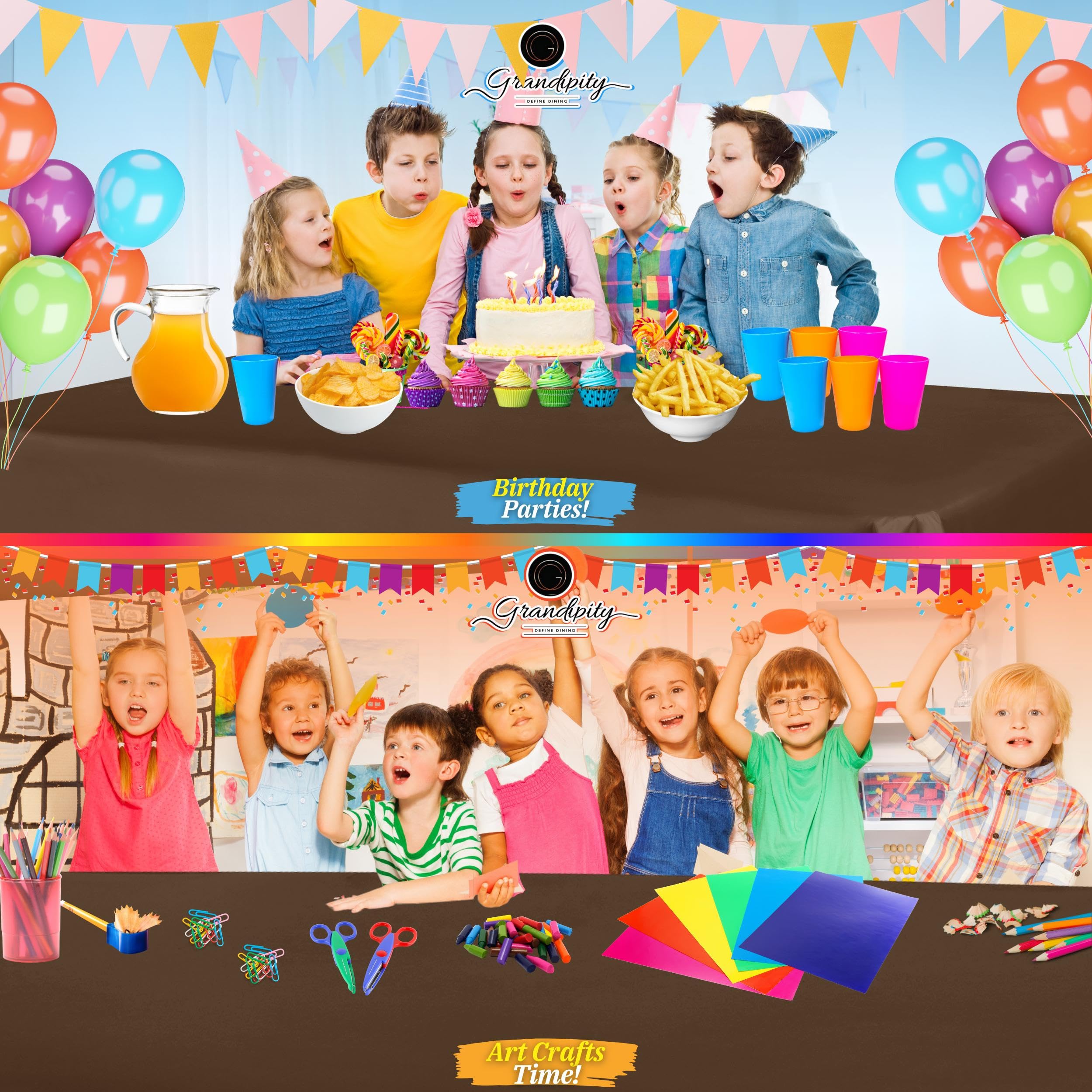 Grandipity Brown Plastic Table Cloth Disposable (6 Pk) 54In X 108In Plastic Tablecloths For Rectangle Tables - Premium Party Tab